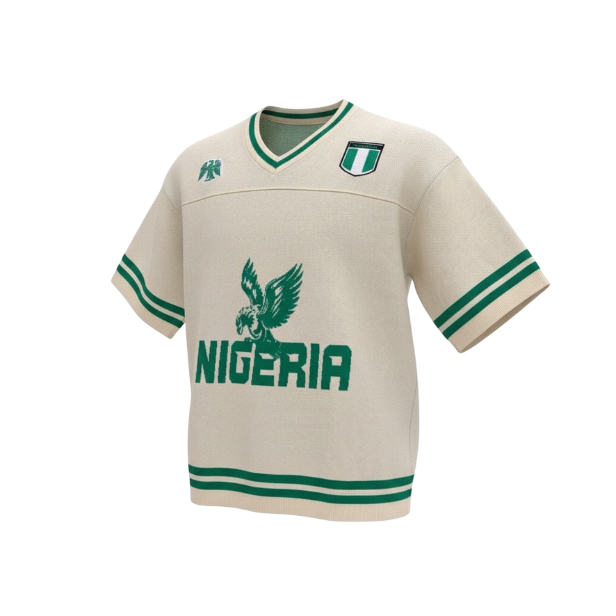 Front view of the knitted beige jersey